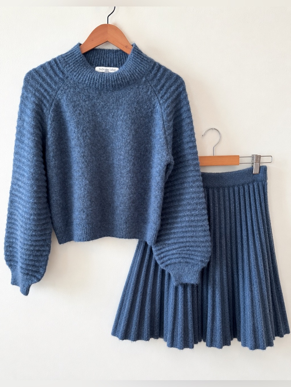 Sofie the Label Blue Knit Sweater & Pleated Skirt Matching Set Size Small